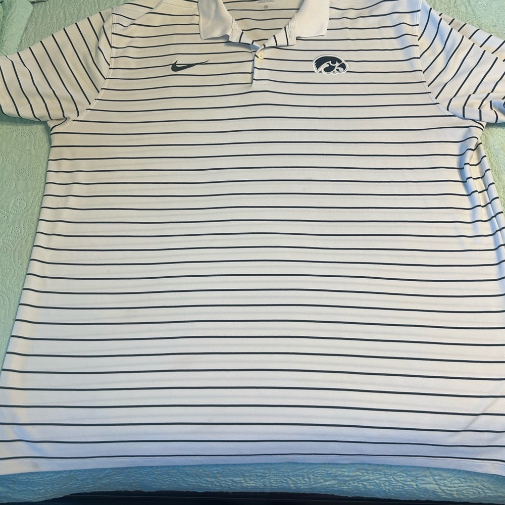 Nike Men's Polo Shirt - Iowa Hawkeye White with Black Stripes